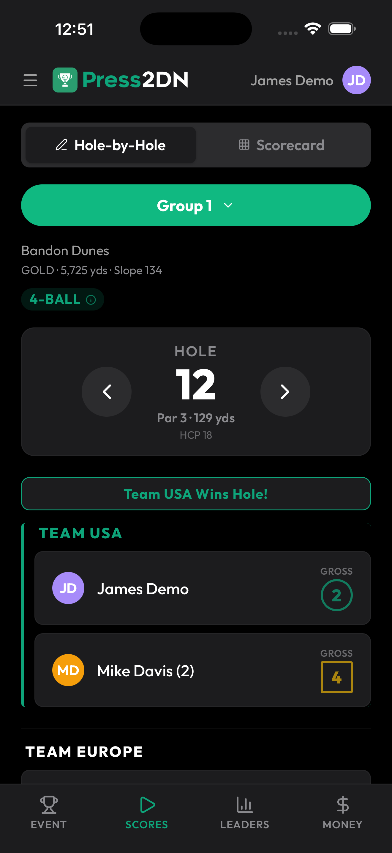 Hole by hole scoring
