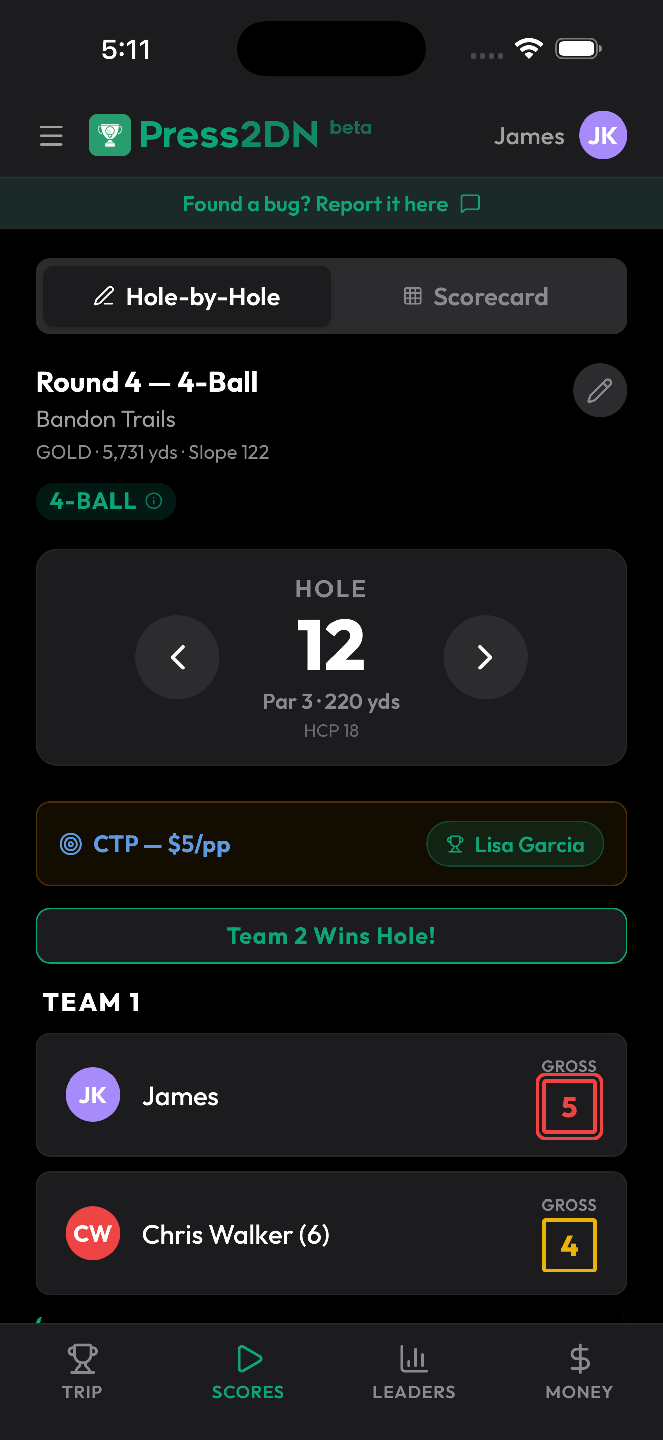 Hole by hole scoring
